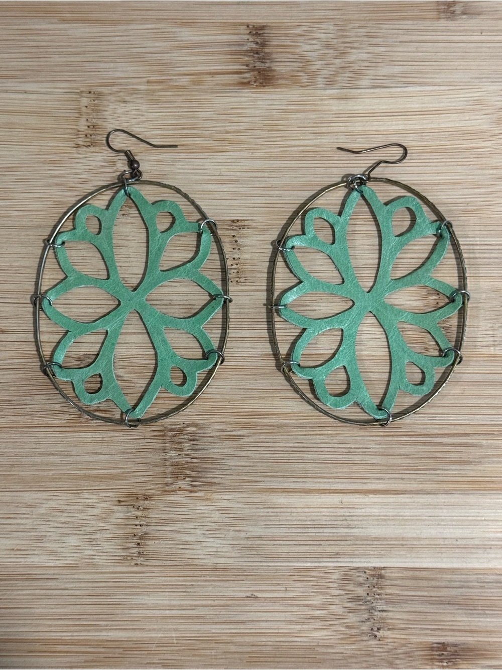Turquoise Floral Cutout Oval Dangle Earrings